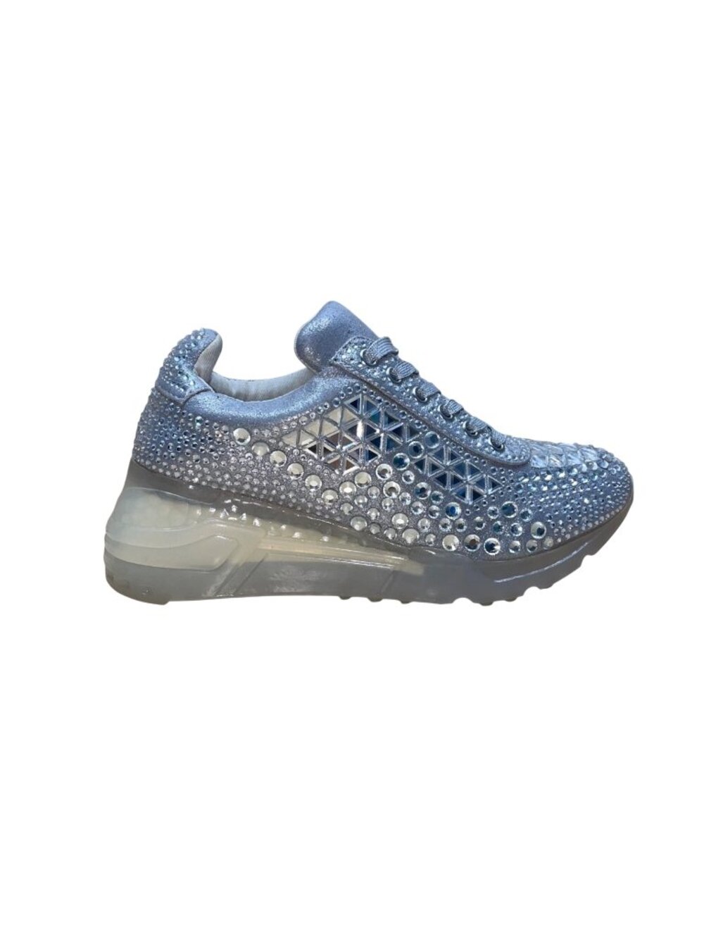 Steve Madden Women’s Silver Sparkle Rhinestone Embellished Carissa Sneakers 7.5M